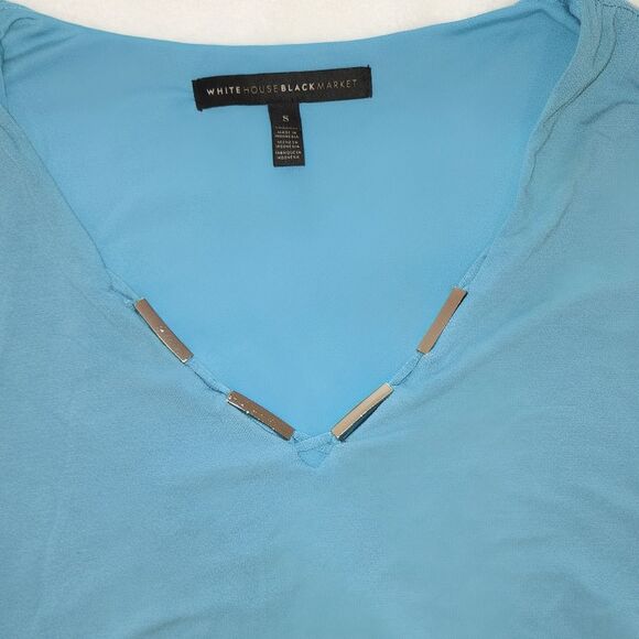 WHBM Sleeveless Silver Tone Metal Bar Hardware Top Tank Small Blue - Picture 5 of 8